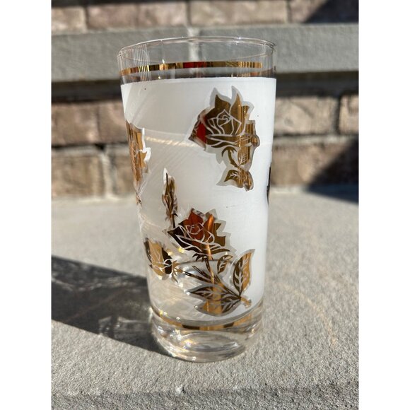 Vintage Mid Century Frosted Golden Rose Glass Tumblers. - Picture 2 of 10